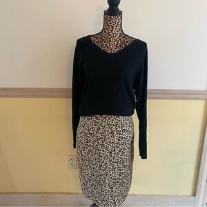 Gretchen Scott‎ Women’s Leopard Print A Line Soft Cordoroy Skirt Size M K4